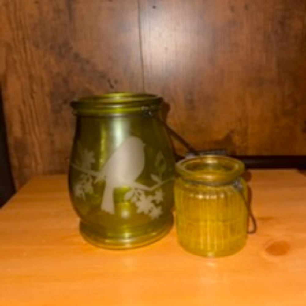 Green glass lanterns set